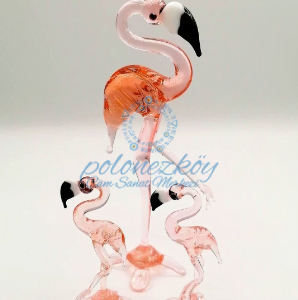 El yapımı Cam flamingo biblo seti