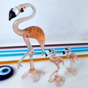 El Yapımı Cam Flamingo Biblo Seti