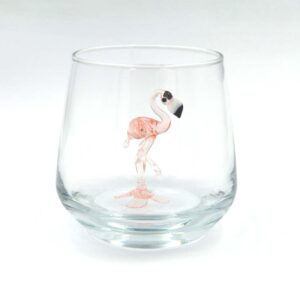 flamingo figürlü cam bardak el yapımı içi flamingo özel tasarım bardak tekli