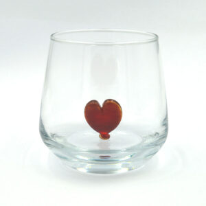 kırmızı kalp figürlü cam bardak el yapımı içi kalpli özel tasarım bardak tekli