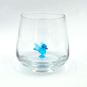 kanatlı mavi kuş figürlü cam bardak el yapımı içi mavi kuşlu özel tasarım bardak tekli