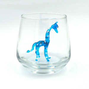 mavi zürafa figürlü cam bardak el yapımı içi mavi zürafa özel tasarım bardak tekli