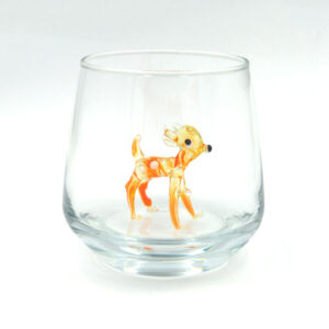 turuncu beyaz renkli bambi figürlü cam bardak el yapımı içi benekli bambi özel tasarım bardak tekli