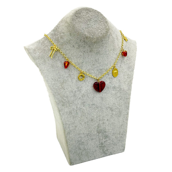 el yapımı kırmızı murano cam kalp kolye modeli ve detayları