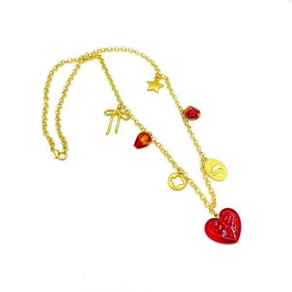 polonezköy cam sanat merkezi el işçiliği kırmızı kalp kolye