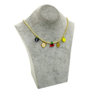 sarı boncuk zincirli cam kiraz ve limonlu yazlık kolye tasarımı