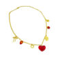 sarı zincirli kırmızı cam kalp figürlü kadın kolye